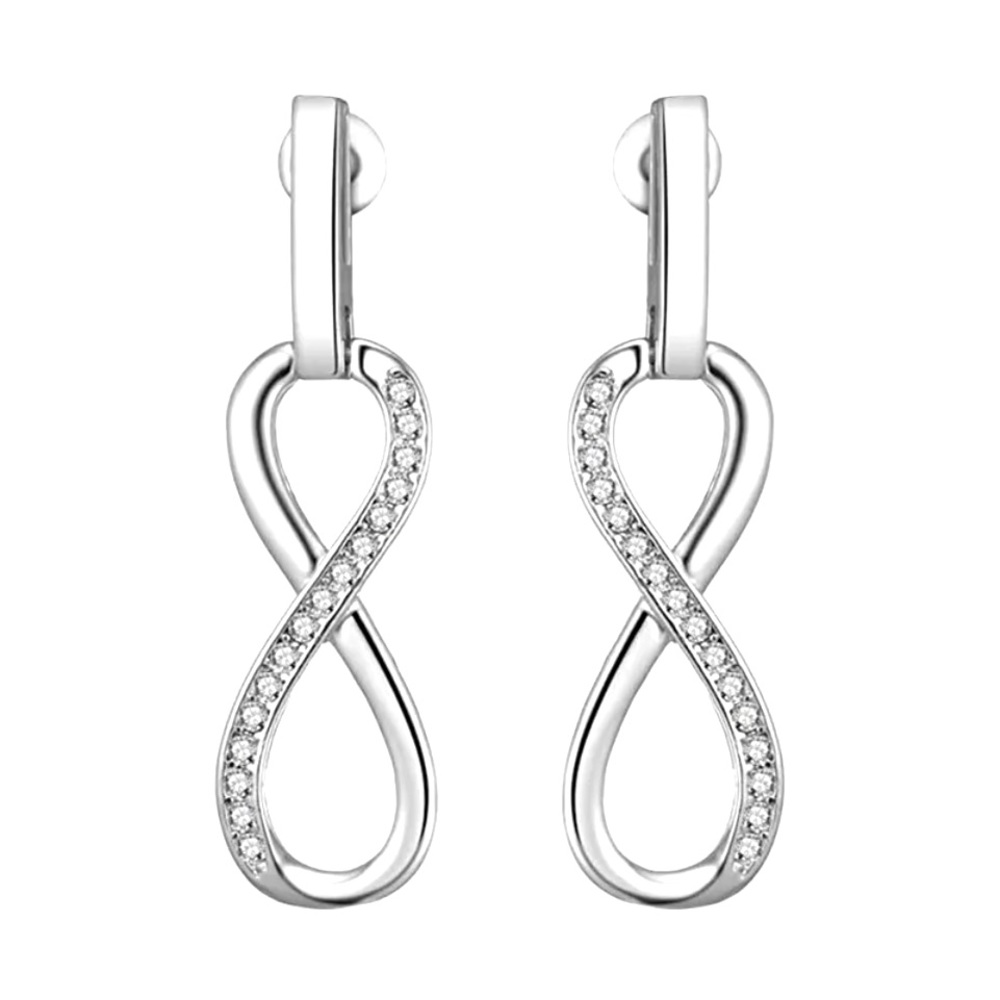 New Sterling Silver White Sapphire Infinity Drop Earrings
